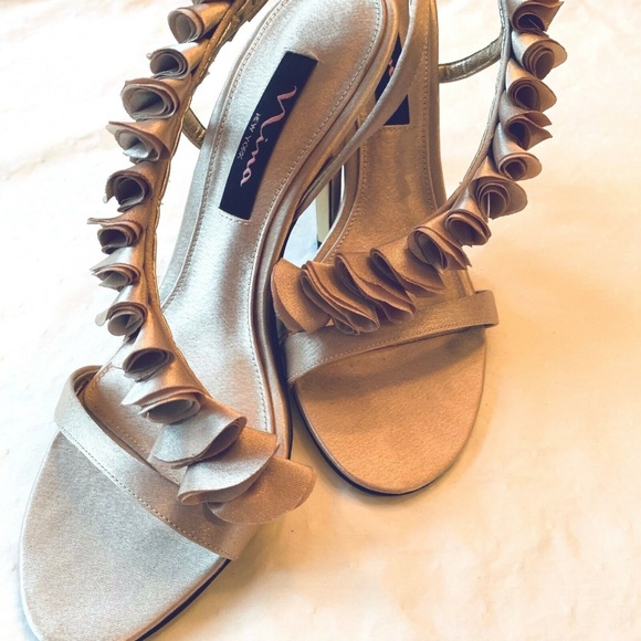 Nina New York Shoes - Nina New York Champagne Satin Ruffle Front Heels